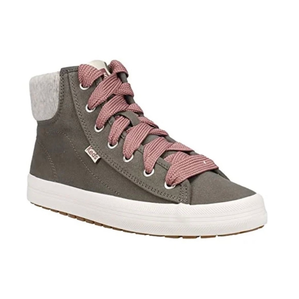 Keds Gray High-Top Ankle Boots with Pink Laces